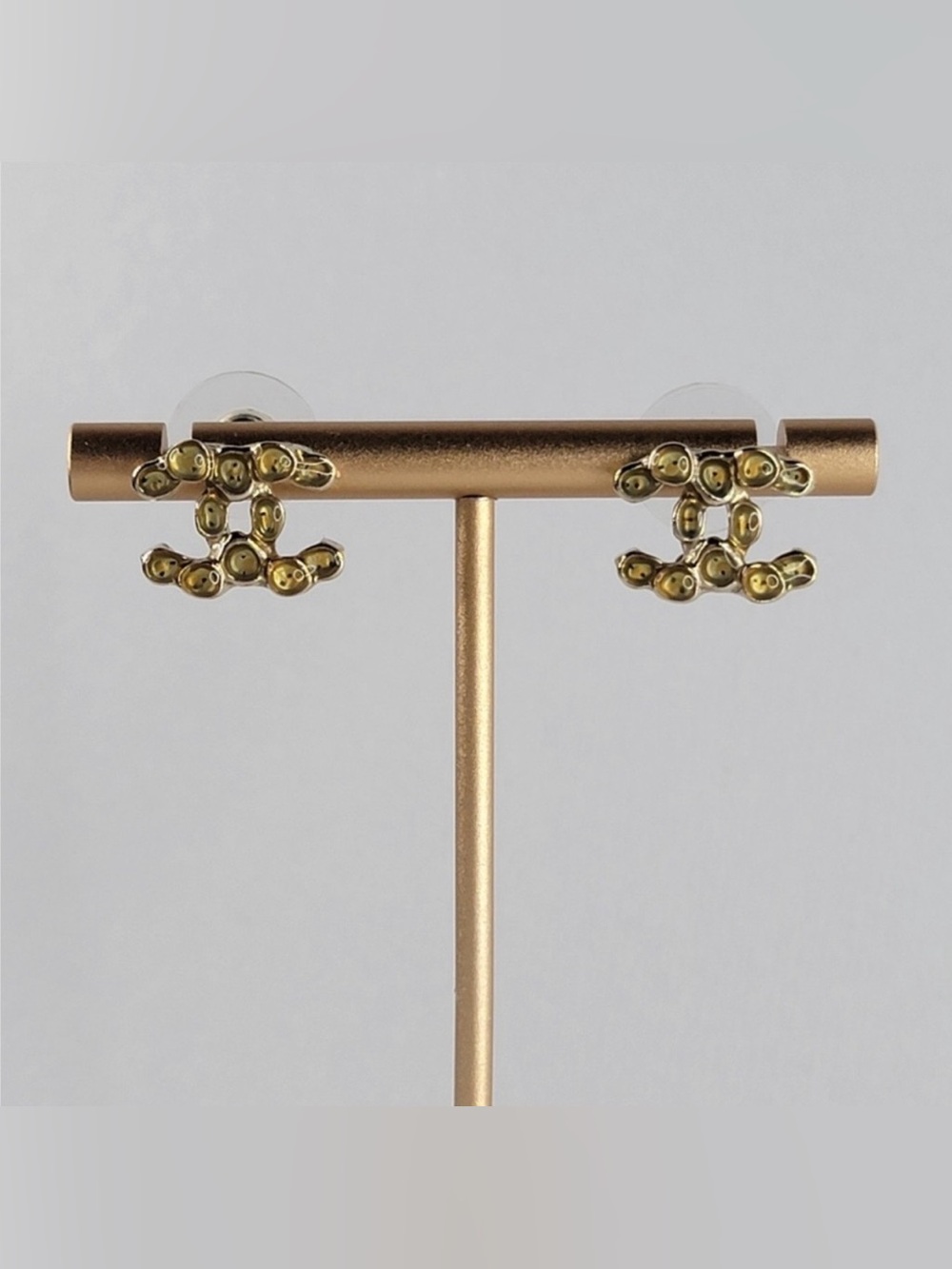 Chanel Logo Yellow Resin White Gold Tone Stud Earrings